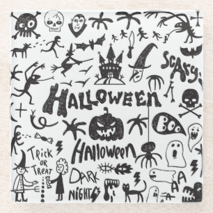 Halloween Monster Doodles Fun Glass Coaster