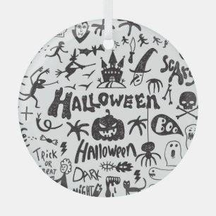 Halloween Monster Doodles Fun Glass Tree Decoration