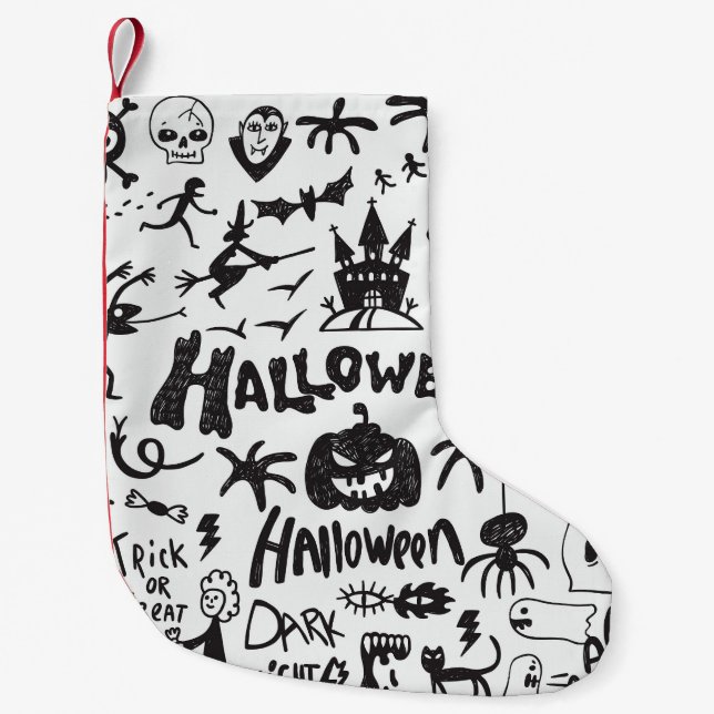 Halloween Monster Doodles Fun Small Christmas Stocking (Front)