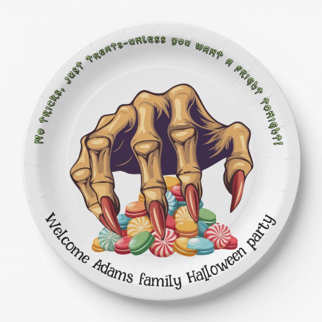 Halloween Monster Hand Candy Protector Paper Plate (Front)