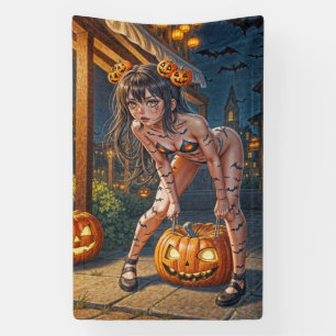 Halloween Monster Jack-o-Lantern & Bat Vixen Girl Banner