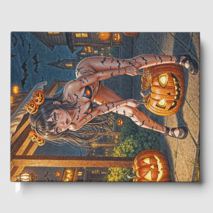 Halloween Monster Jack-o-Lantern & Bat Vixen Girl Guest Book