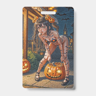 Halloween Monster Jack-o-Lantern & Bat Vixen Girl ID Badge