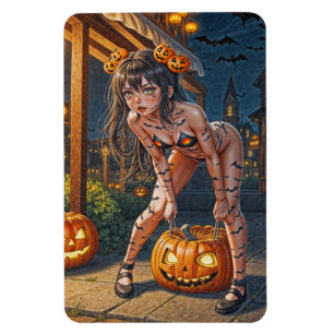 Halloween Monster Jack-o-Lantern & Bat Vixen Girl Magnet