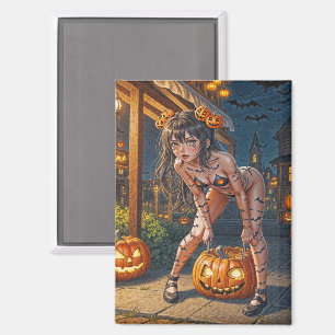Halloween Monster Jack-o-Lantern & Bat Vixen Girl Magnet