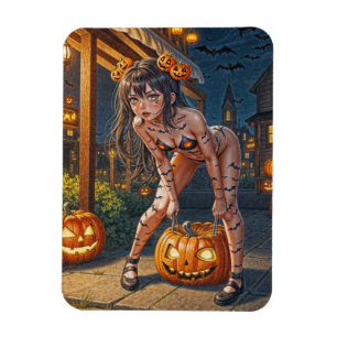Halloween Monster Jack-o-Lantern & Bat Vixen Girl Magnet