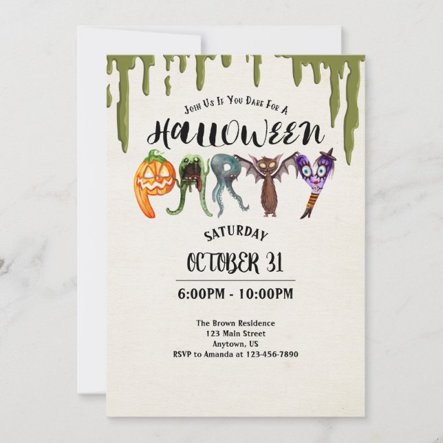 Halloween Monster Letters Halloween Party Invitation (Front)