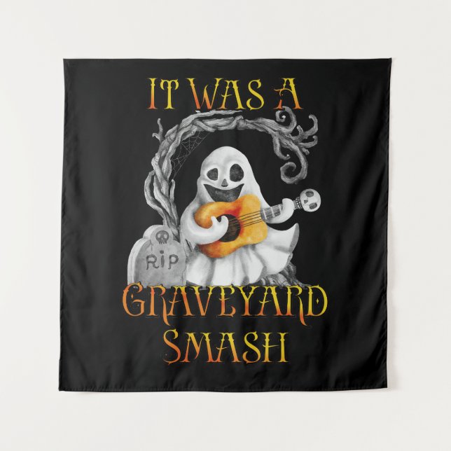 Halloween Monster Mash Ghost Graveyard Smash  Tapestry (Front)