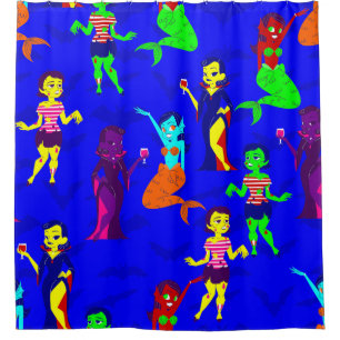 halloween monster mermaid vampire zombie girls shower curtain