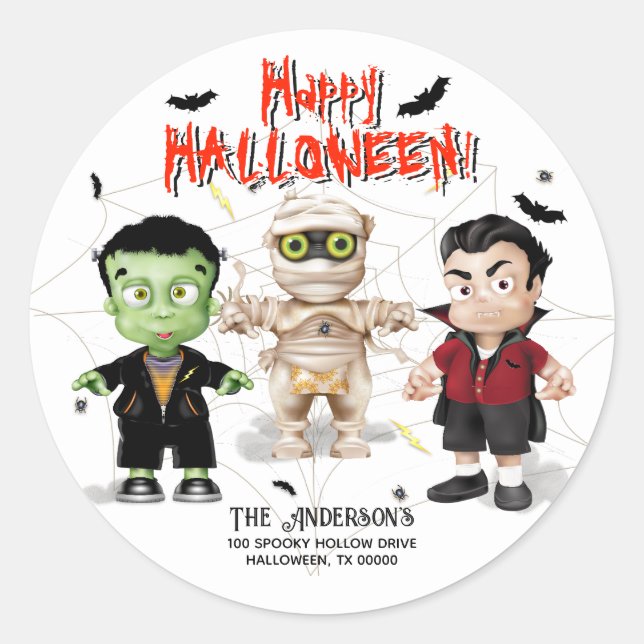 Halloween Monster Party Classic Round Sticker (Front)
