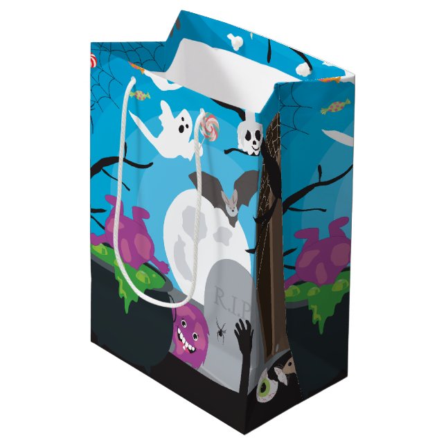 Halloween Monster Scene Medium Gift Bag (Front Angled)