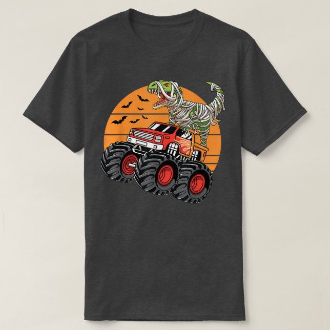 Halloween Monster Truck Crash Dinosaur T re  T-Shirt (Design Front)