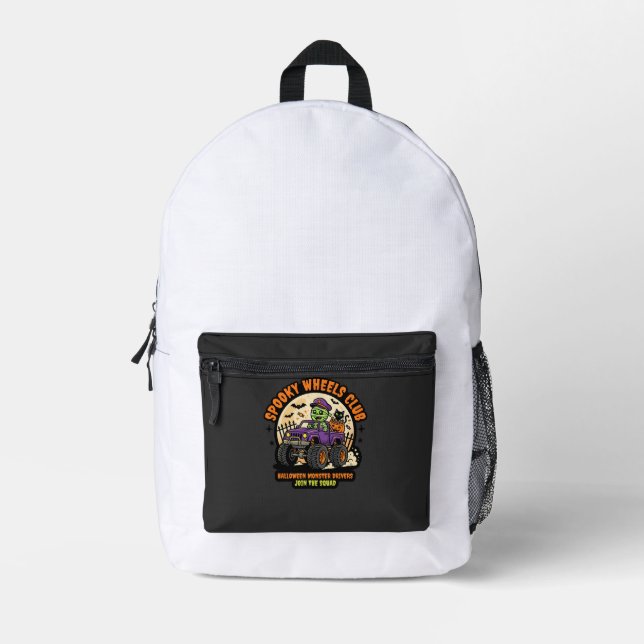 Halloween Monster Truck Night Printed Backpack (Front)