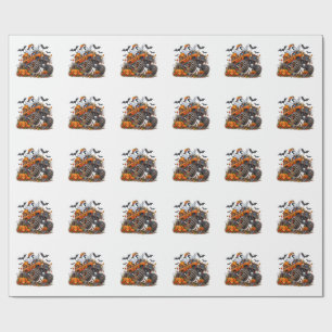 Halloween Monster Truck Pumpkin Ghost Driver Funny Wrapping Paper