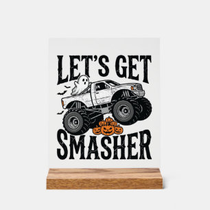 Halloween Monster Truck Smasher Vintage Shirt Desi Acrylic Sign