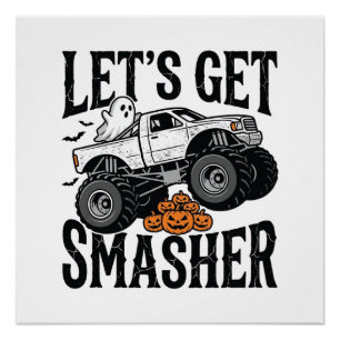 Halloween Monster Truck Smasher Vintage Shirt Desi Poster