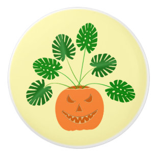Halloween Monstera Plant in Pumpkin Ceramic Knob