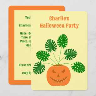 Halloween Monstera Plant in Pumpkin Custom Invitation