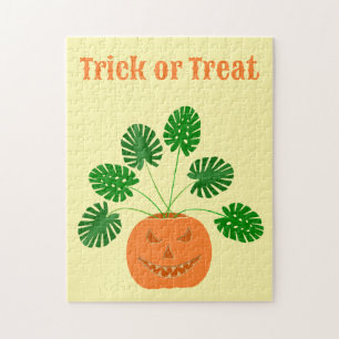 Halloween Monstera Plant in Pumpkin Custom Jigsaw Puzzle