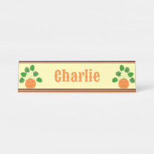 Halloween Monstera Plant in Pumpkin Custom Name Desk Name Plate