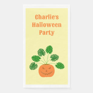 Halloween Monstera Plant in Pumpkin Custom Napkin