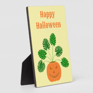 Halloween Monstera Plant in Pumpkin Custom Plaque