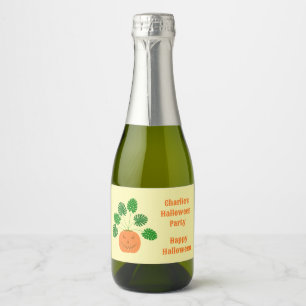 Halloween Monstera Plant in Pumpkin Custom Sparkling Wine Label