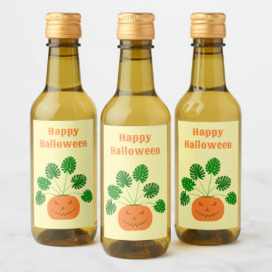 Halloween Monstera Plant in Pumpkin Custom Wine Label