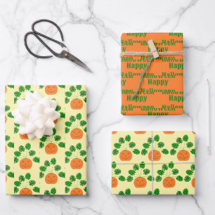 Halloween Monstera Plant in Pumpkin Custom Wrapping Paper Sheet