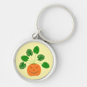 Halloween Monstera Plant in Pumpkin Key Ring