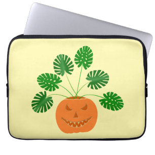 Halloween Monstera Plant in Pumpkin Laptop Sleeve