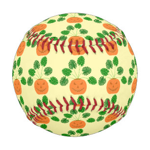 Halloween Monstera Plant in Pumpkin Patterned Baseball
