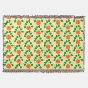 Halloween Monstera Plant in Pumpkin Patterned Throw Blanket