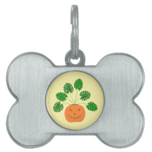 Halloween Monstera Plant in Pumpkin Pet ID Tag