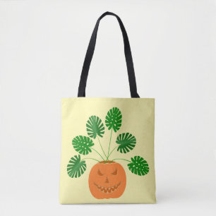 Halloween Monstera Plant in Pumpkin Tote Bag