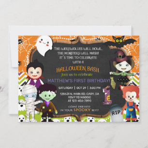 Halloween monsters 1st birthday invitation, invite