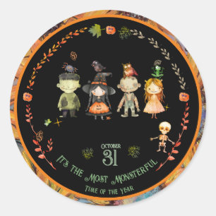 Halloween Monsters Party Orange Classic Round Sticker