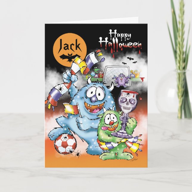 Halloween Monsters, with soccer ball Card (Front)