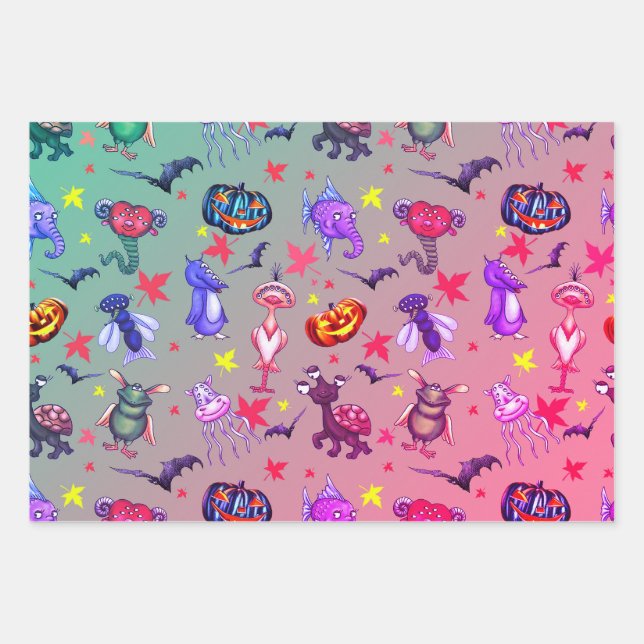 Halloween Monsters Wrapping Paper Sheet (Front)