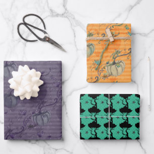 Halloween mood purple orange and turquoise  wrapping paper sheet