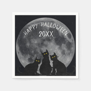 Halloween moon and black cat silhouettes napkin