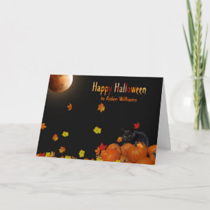 Halloween Moon and Cat Card