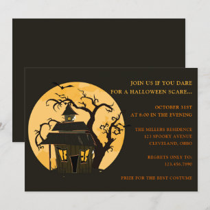 Halloween Moon and Haunted House  Halloween Invitation