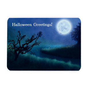 Halloween Moon at Night in Shades of Blue & Green Magnet