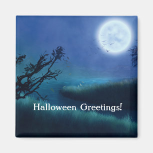 Halloween Moon at Night in Shades of Blue & Green Magnet