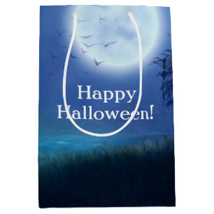 Halloween Moon at Night in Shades of Blue & Green Medium Gift Bag