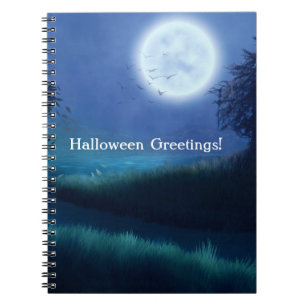 Halloween Moon at Night in Shades of Blue & Green Notebook