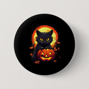 Halloween Moon Black Cat and Pumpkin For Men Women 6 Cm Round Badge