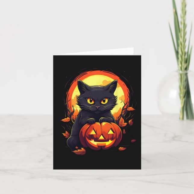 Halloween Moon Black Cat and Pumpkin For Men Women Card (Front)