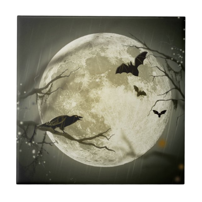 Halloween Moon Ceramic Tile (Front)